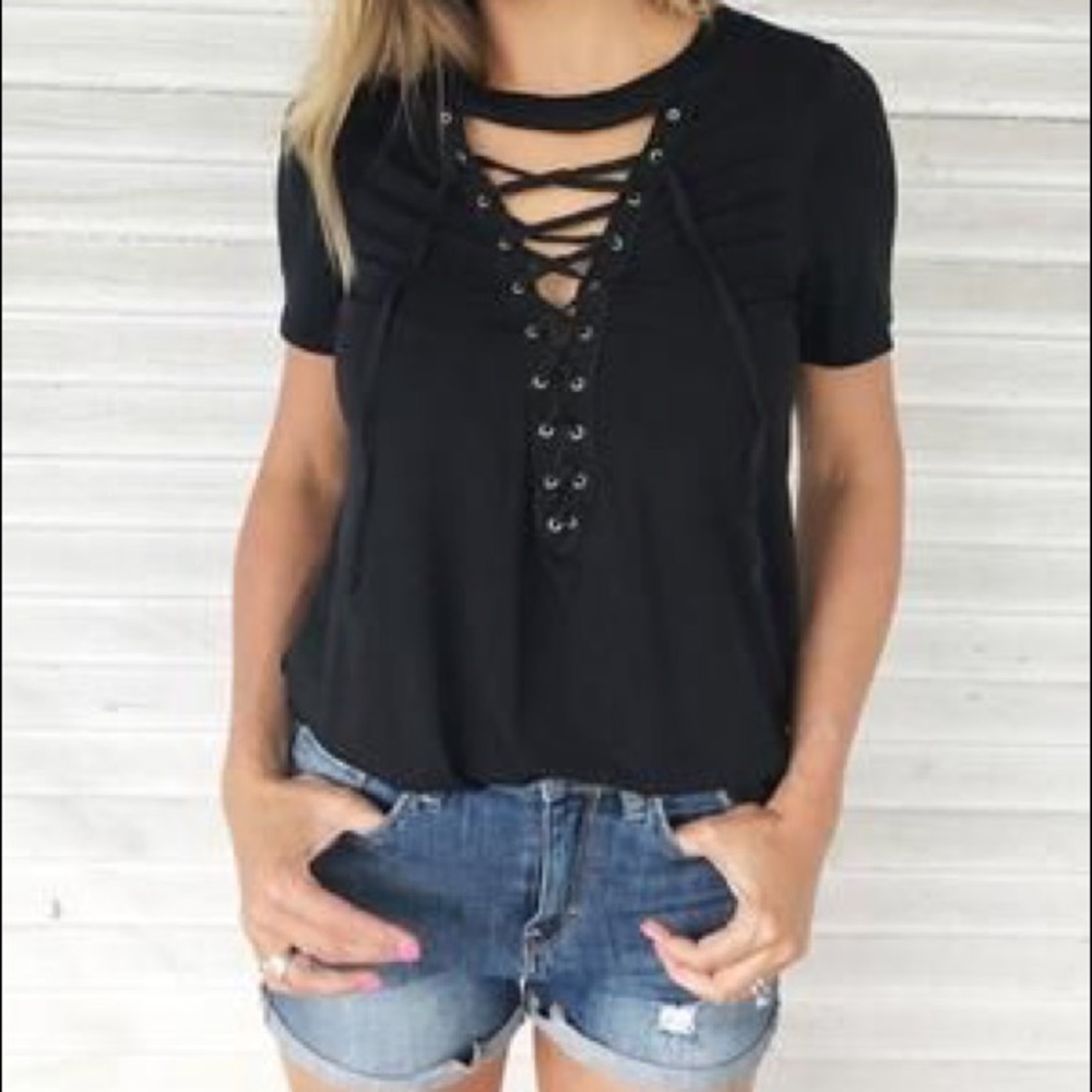 Black Lace Up T-shirt